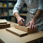 Astucci con guaina: il millimetro che blocca il montaggio e moltiplica gli scarti 2 Tecnico che misura con calibro un astuccio con guaina in cartotecnica durante il controllo montaggio